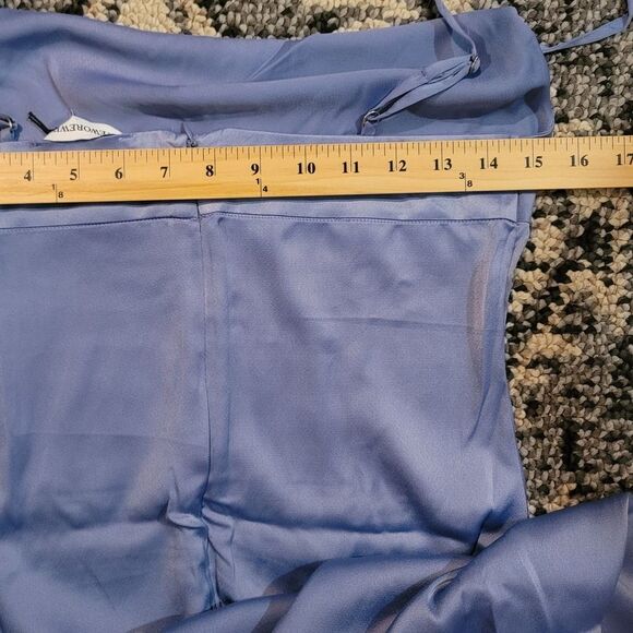 Anthropologie WeWoreWhat Cowl Satin Charmeuse Midi‎ Dress in Slate Blue Size 2 - Picture 8 of 10